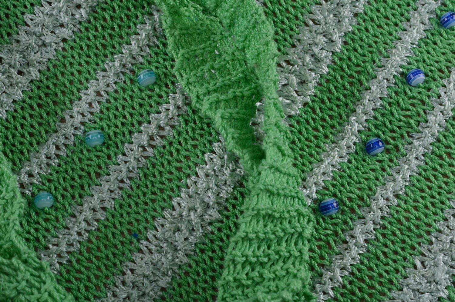 Sac à main tricoté au crochet fait main couleur verte rayé avec doublure photo 2