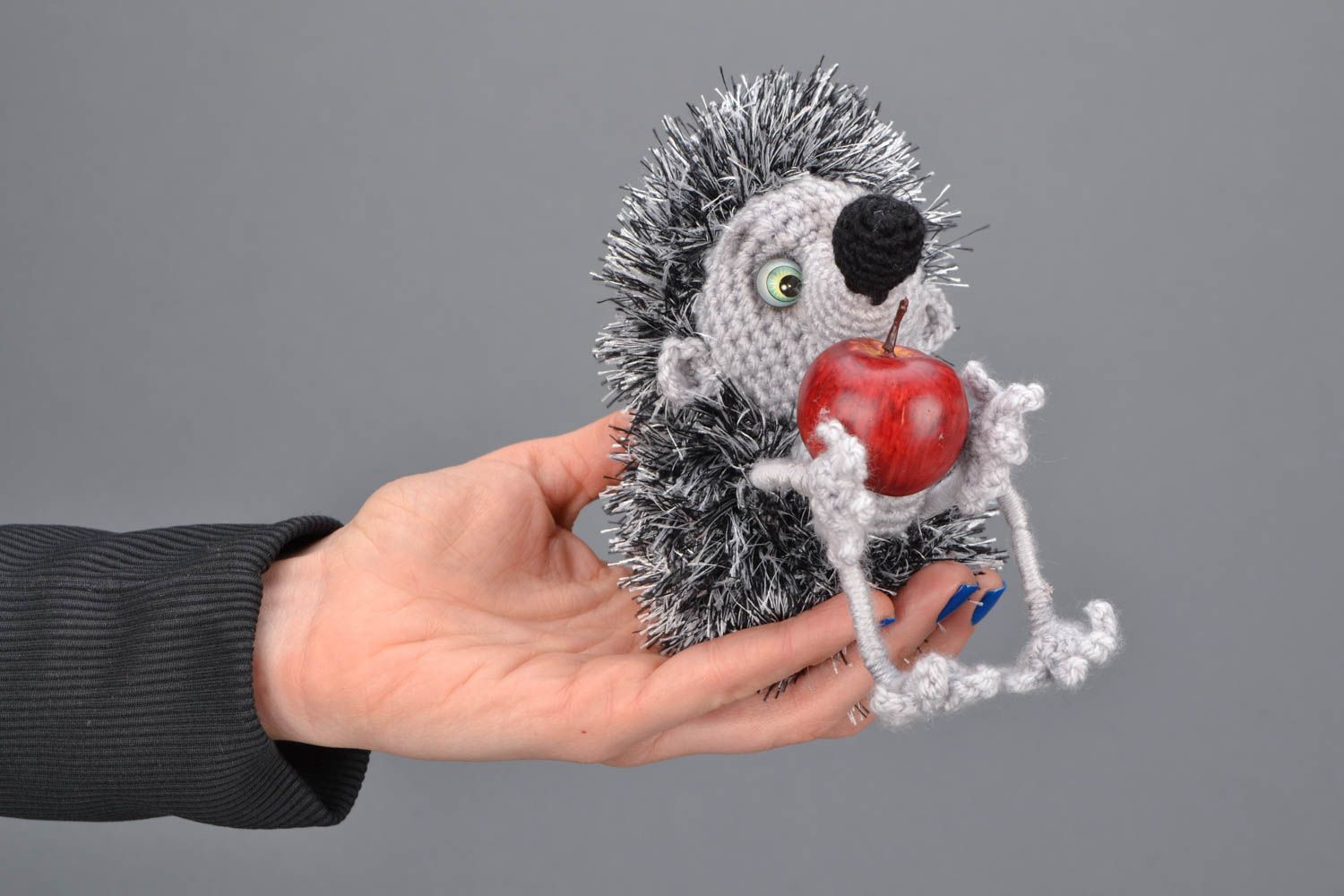 Soft crochet toy Hedgehog with Apple photo 2