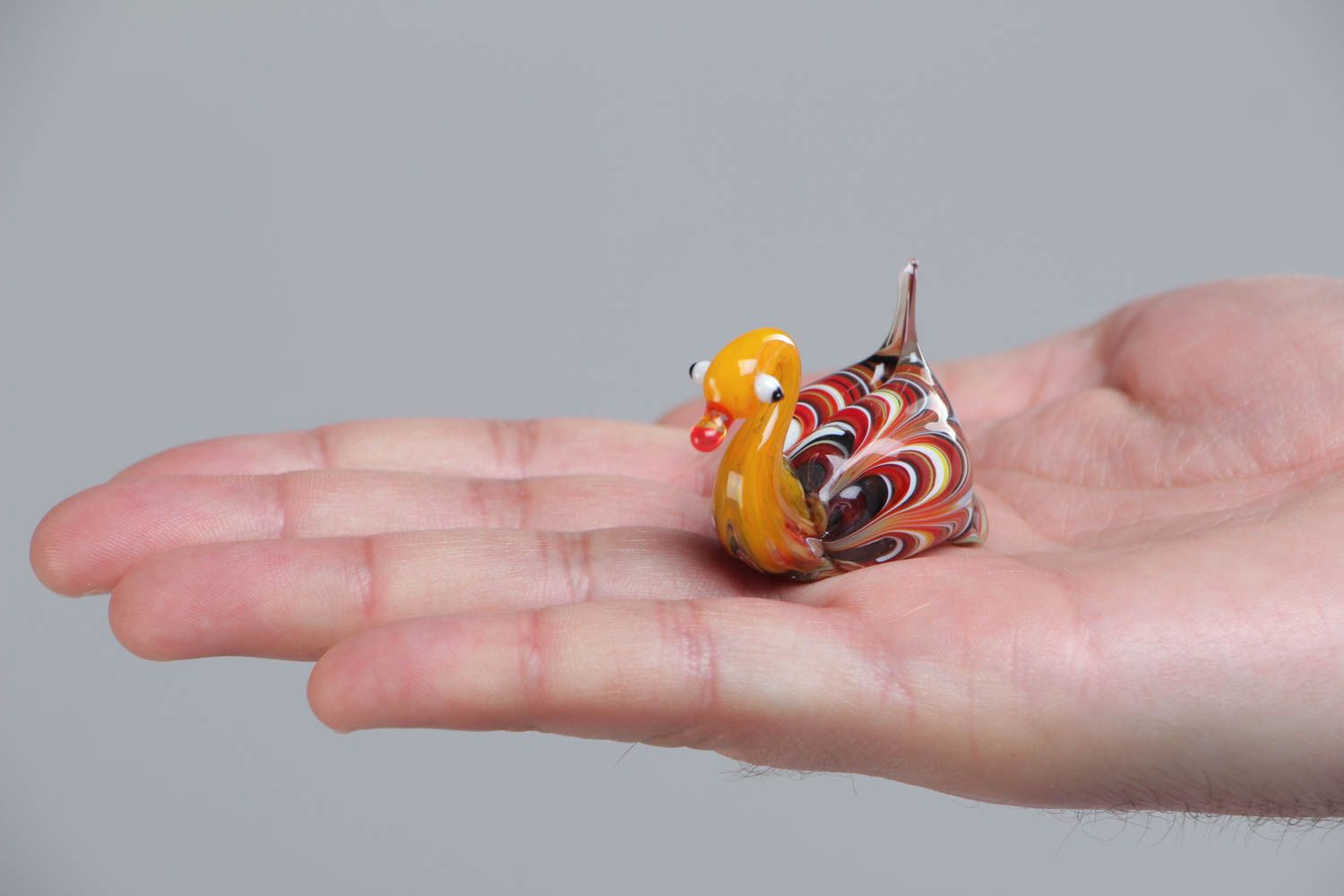 Figurine cygne en verre au chalumeau faite main rouge-orange de collection photo 5