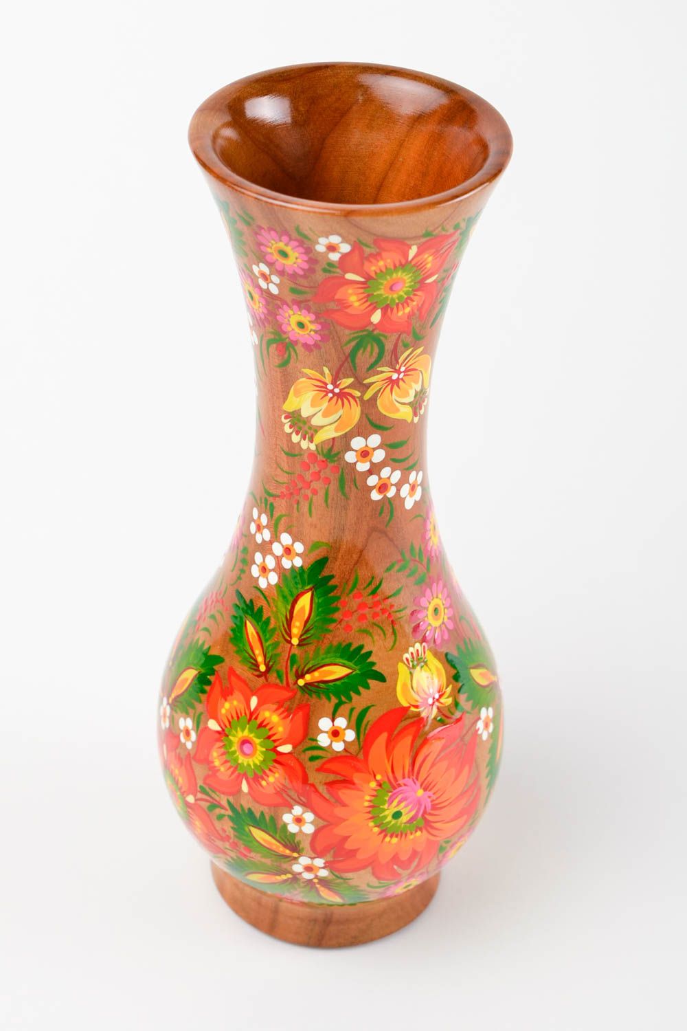 Деревянная ваза ручной работы ваза из дерева украшение интерьера с Петриковкой фото 5