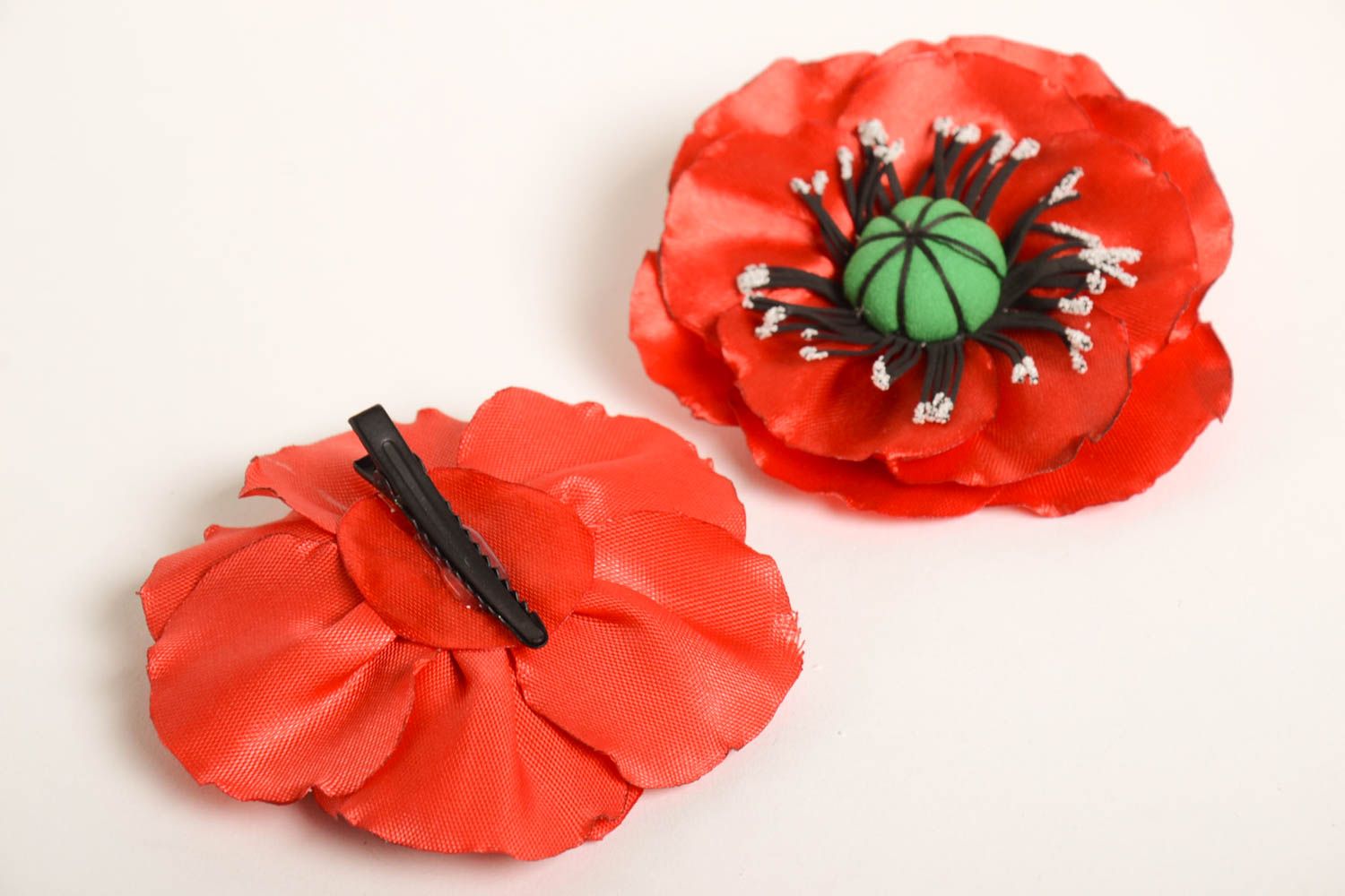 Handmade hair clips with flowers red poppies hair barrettes hair accessories photo 4