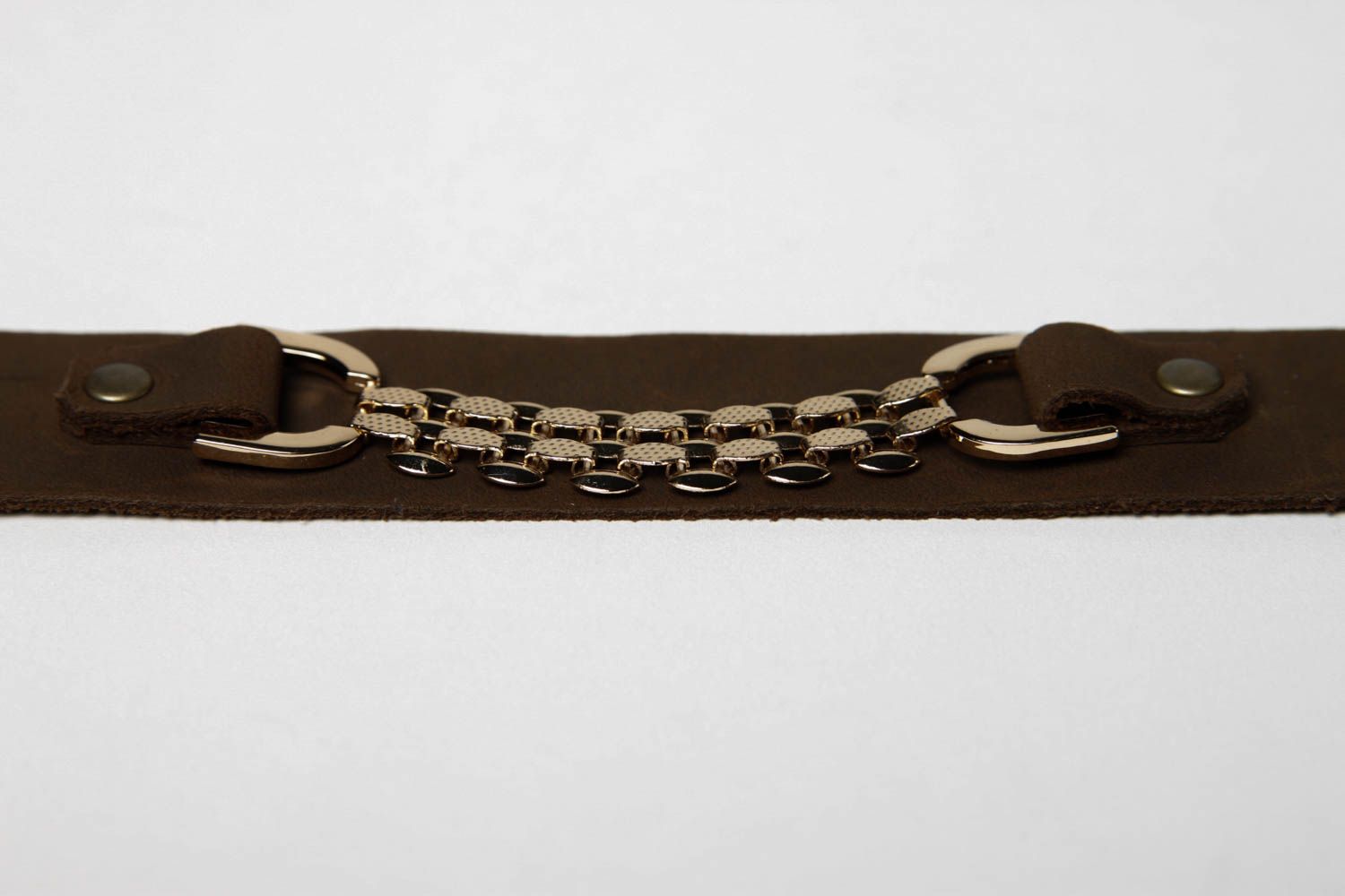 Bracelet en cuir marron Bijou fait main large avec chaîne Cadeau pour femme photo 4