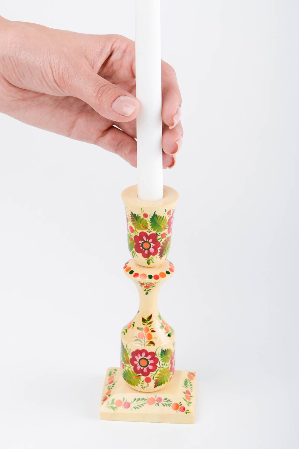 Bougeoir en bois fait main Support pour bougie clair à motif floral Déco maison photo 2