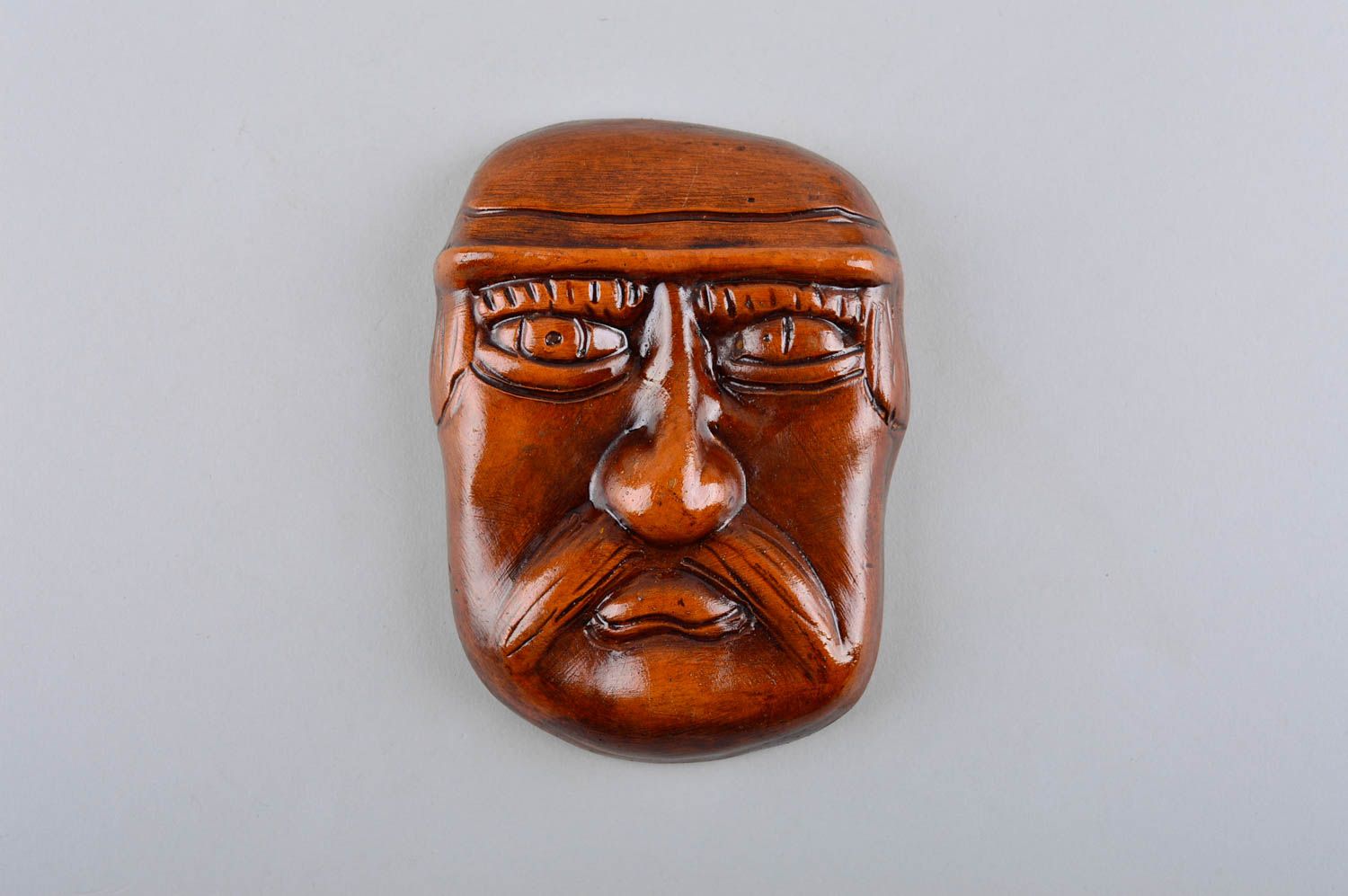 Handmade Keramik Figur Ton Maske Wohnzimmer Deko Wand Deko braun originell foto 2