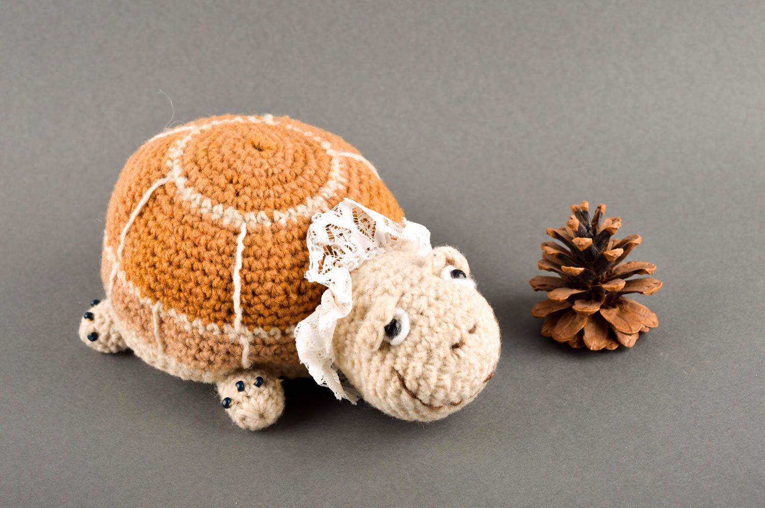 Handmade unusual turtle toy beautiful knitted toy designer textile toy photo 1