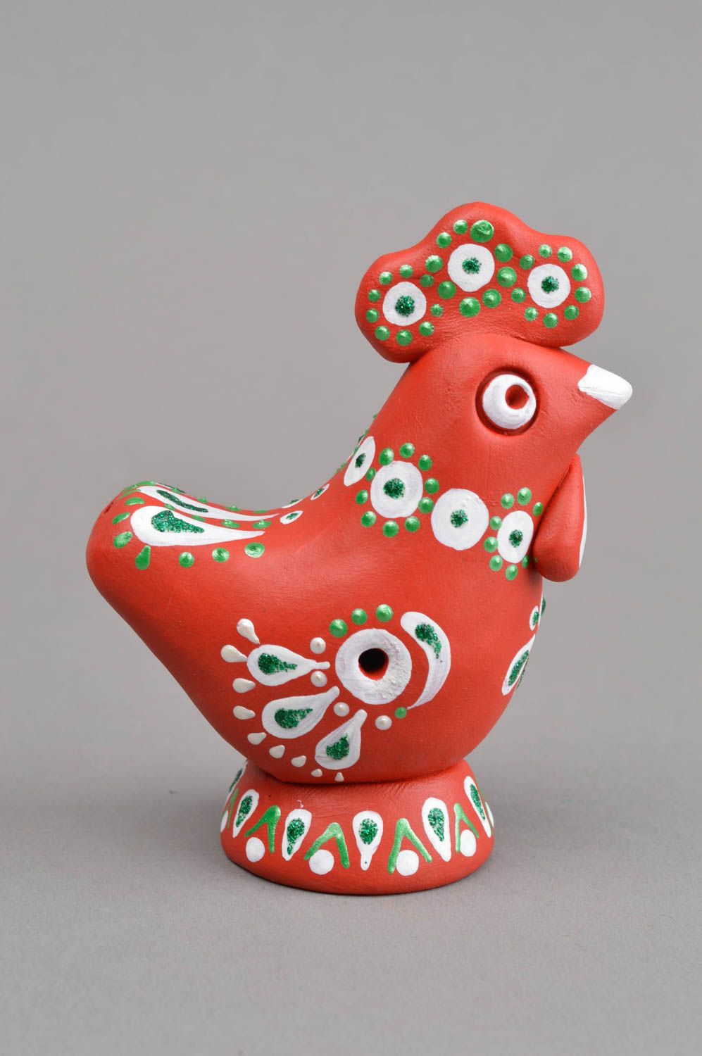 Sifflet jouet fait main Instrument de musique céramique Figurine coq rouge photo 3