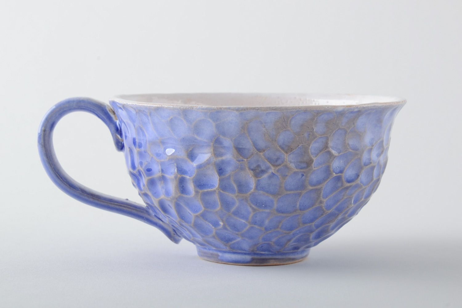Glazed cell pattern handmade blue and white color ceramic coffee or tea cup photo 2