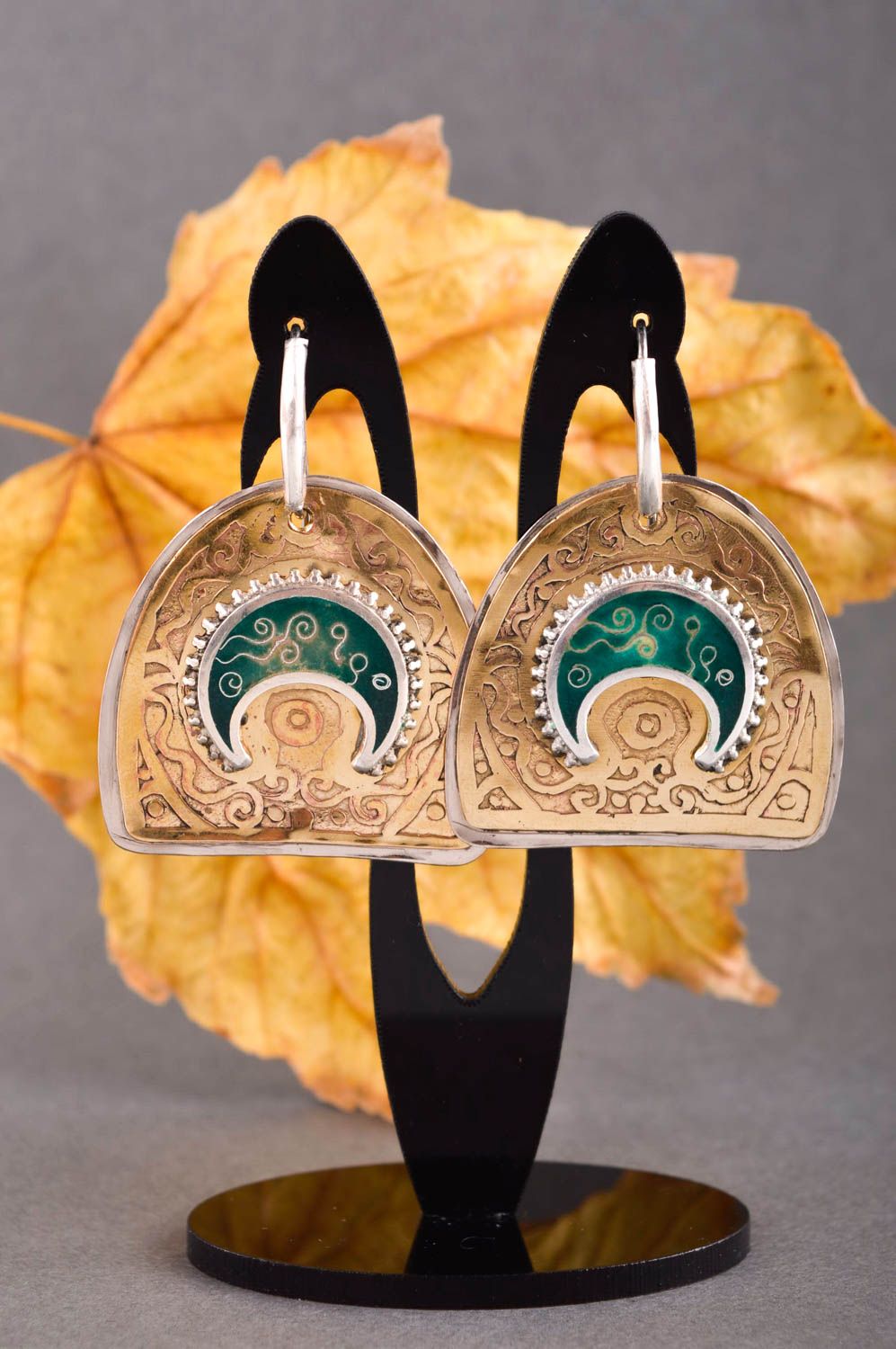 Handmade earrings unusual accessory gift ideas brass jewelry metal earrings photo 1