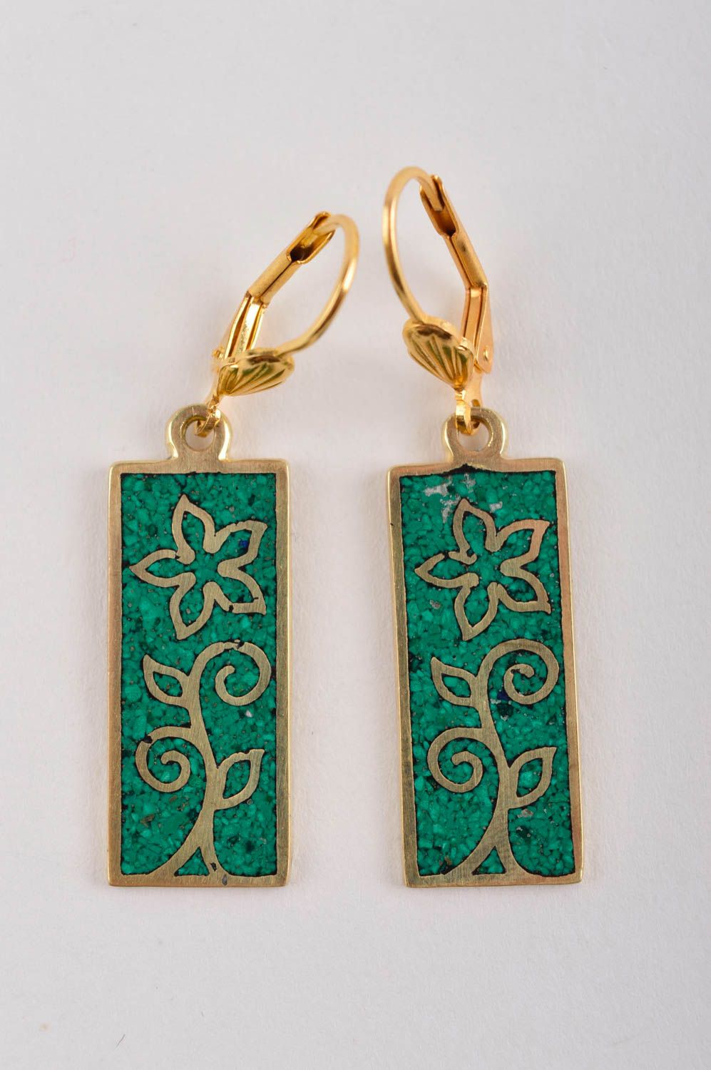 Earrings in Eastern style designer handmade earrings green long earrings photo 3