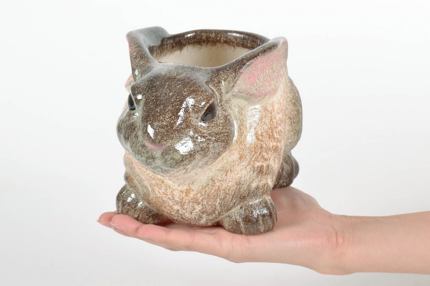 Pot de fleurs en céramique fait main en forme de lapin photo 5