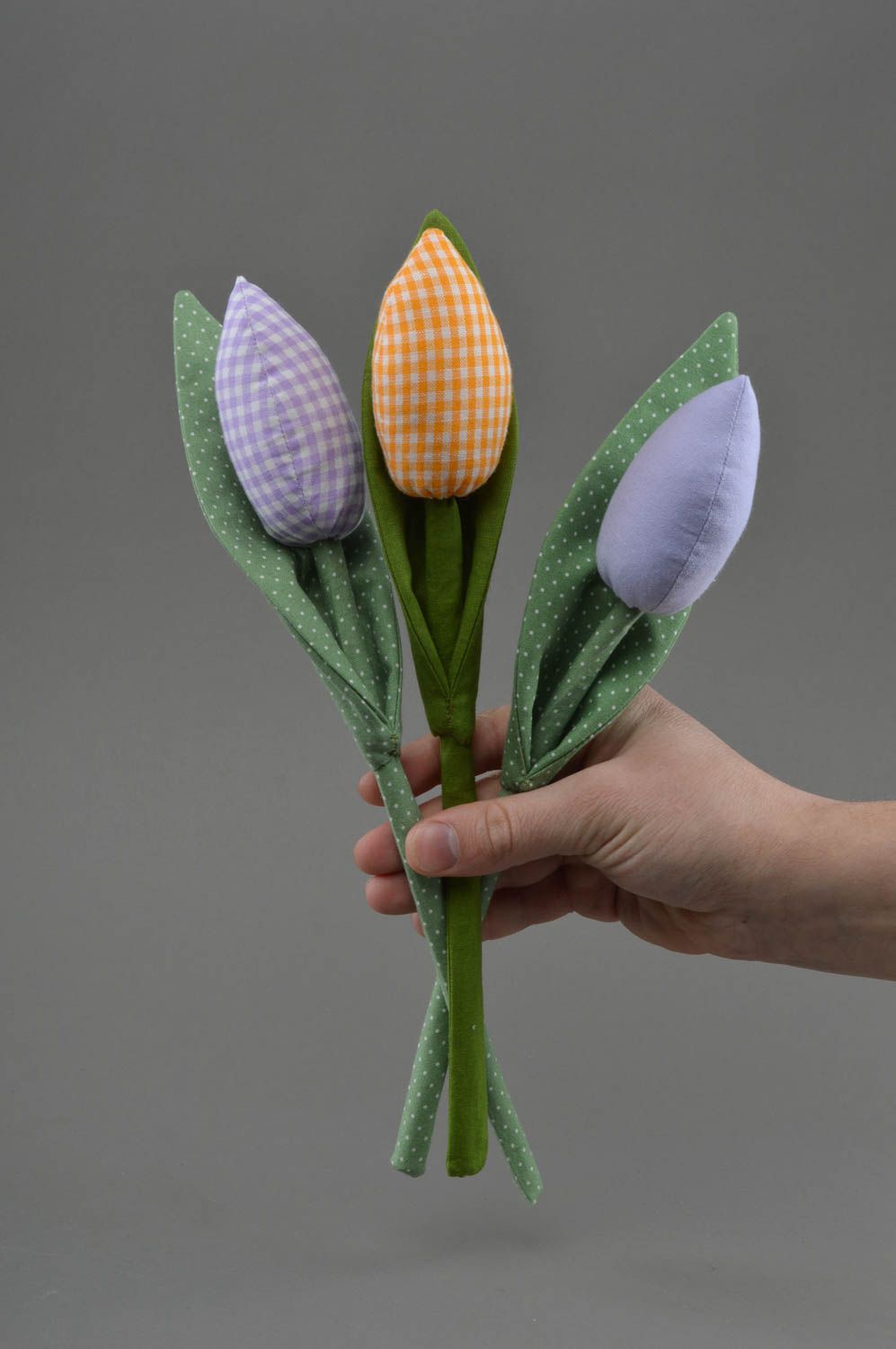 Fleur décorative artificielle Tulipe jaune à carreaux blancs en coton faite main photo 4