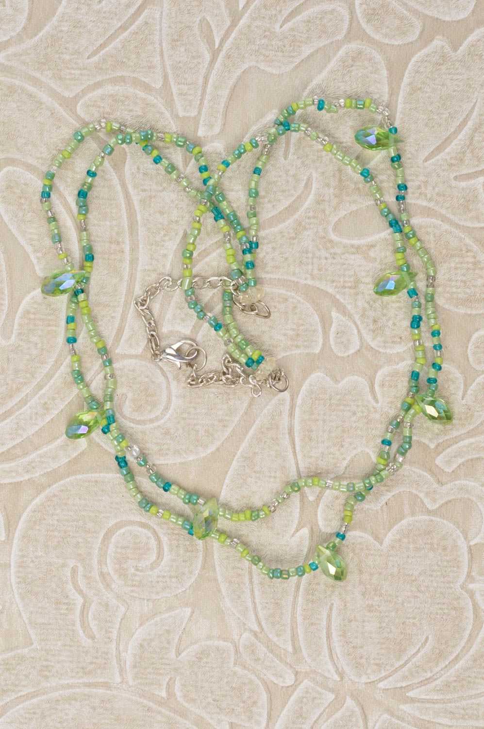 Handmade designer beaded necklace unusual light jewelry evening necklace photo 1
