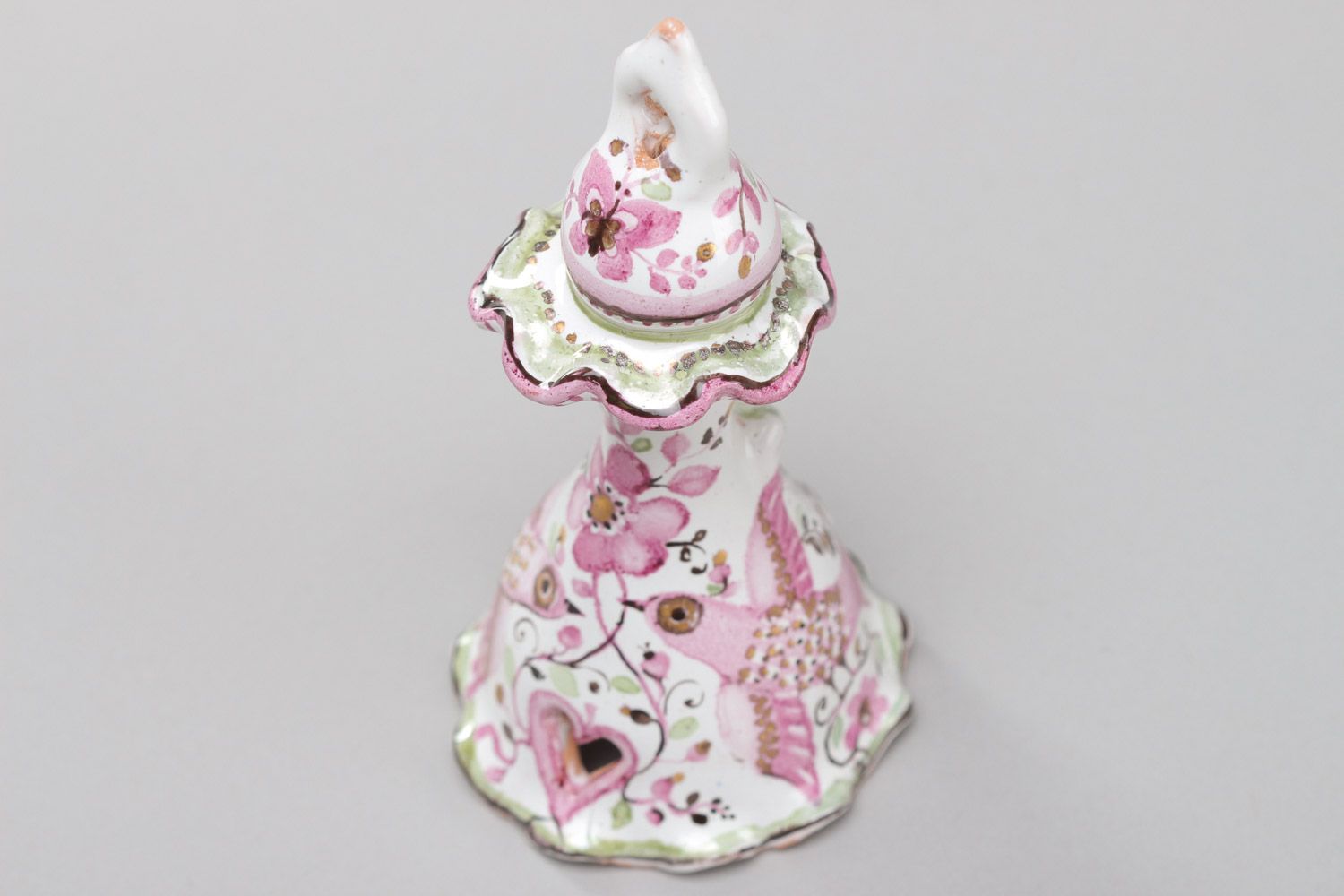 Декоративный керамический колокольчик с покрытием эмалью ручной работы тонкий фото 4