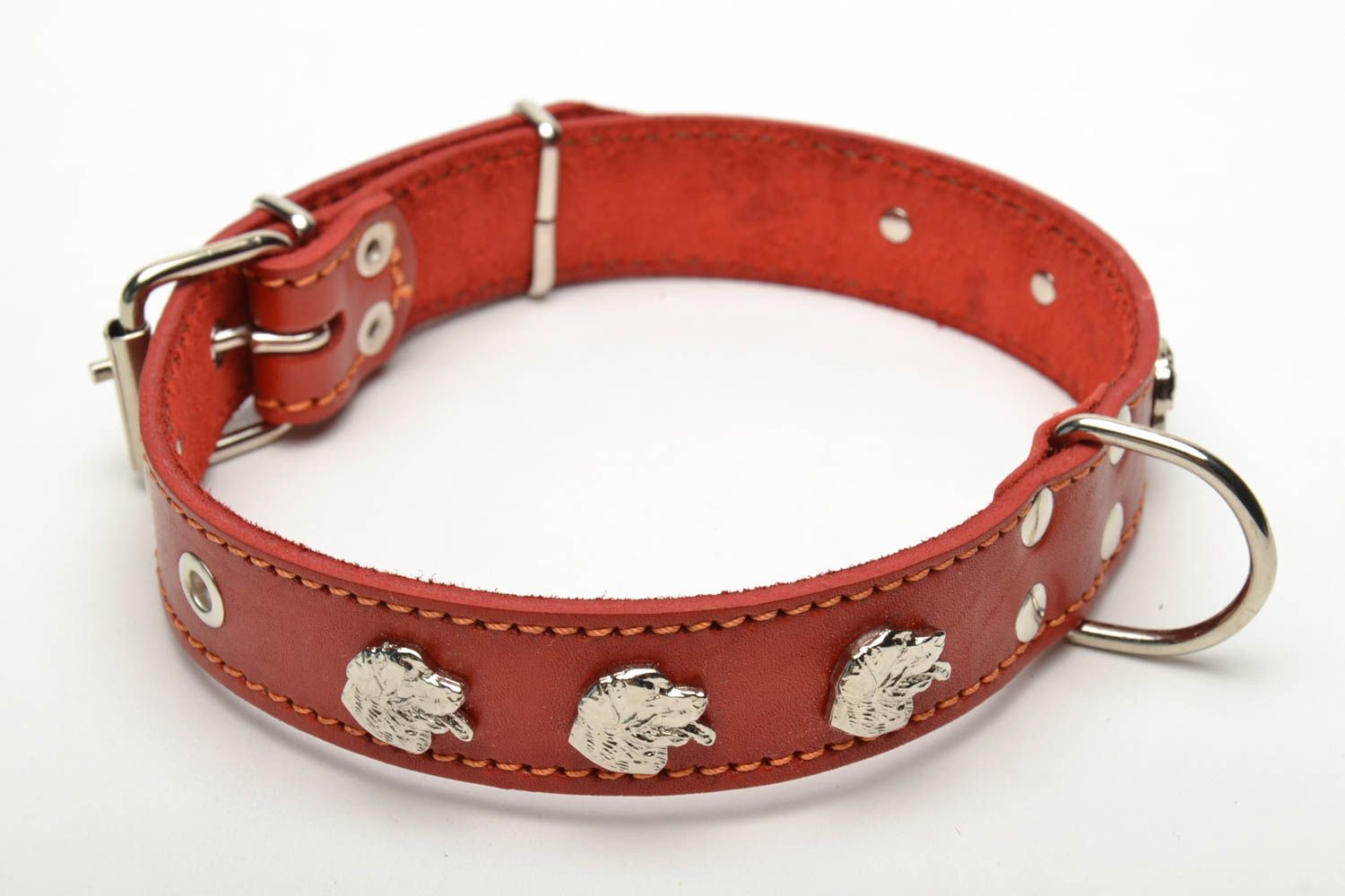 Brown genuine leather dog collar photo 4