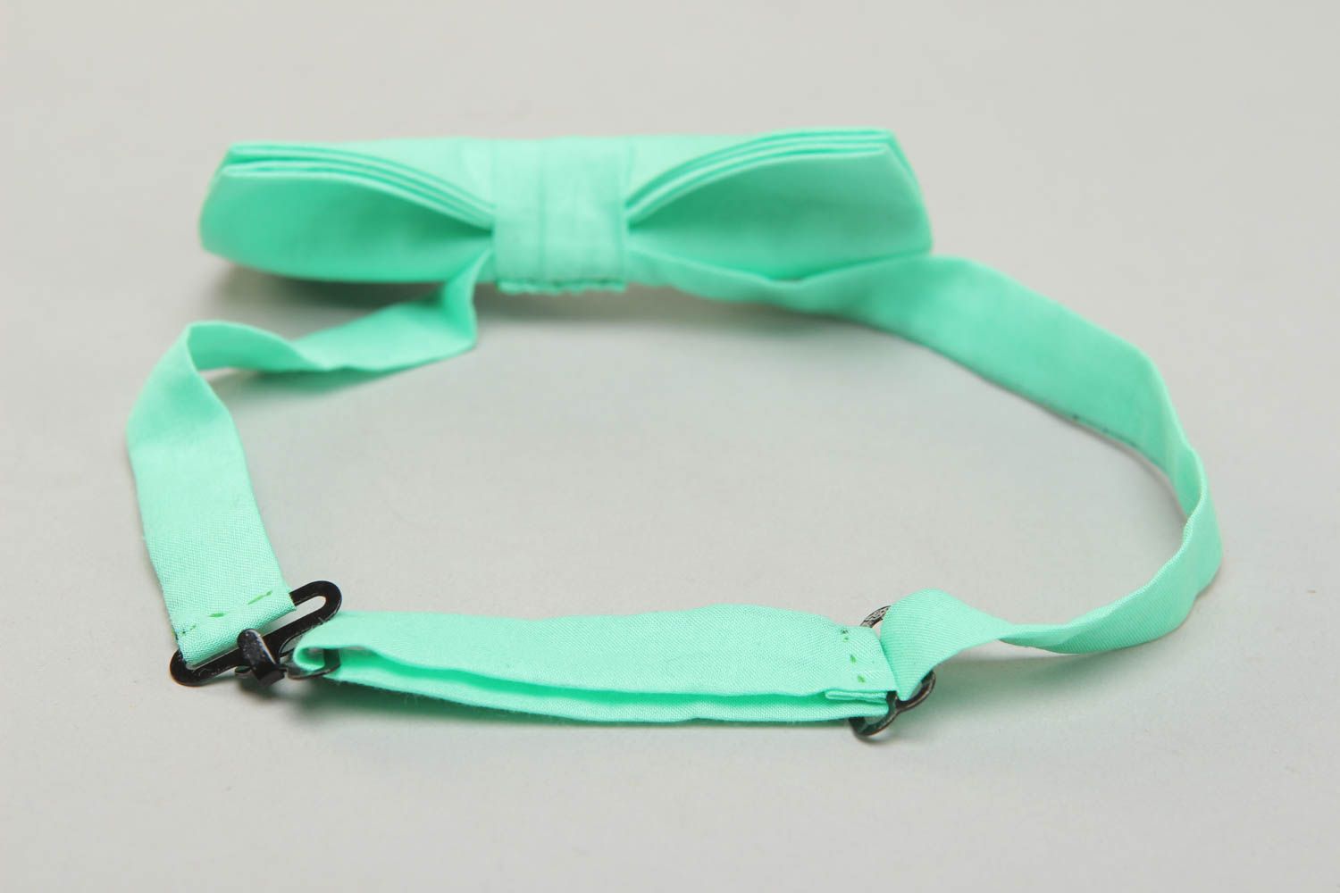 Cotton fabric bow tie of turquoise color photo 3