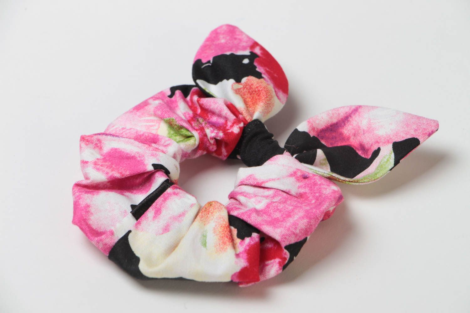 Stoff Haargummi bunt aus Baumwollstoff mit Schleife handmade Accessoire  foto 3