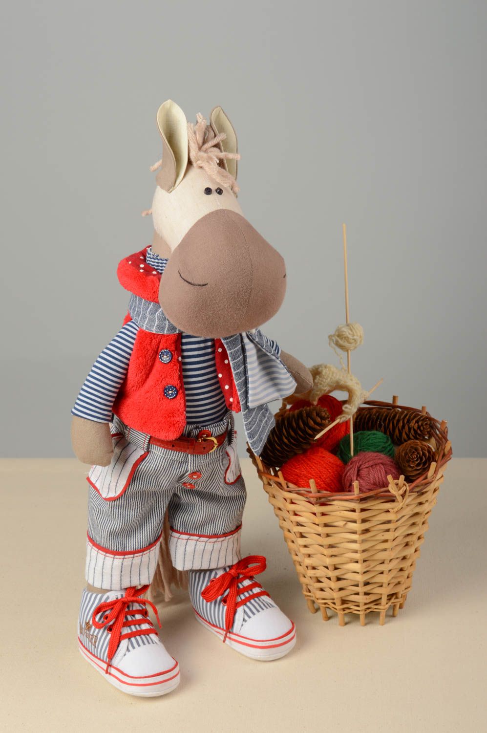 Toy Horse Sailor handmade fabric beautiful stylish interior doll for children photo 1