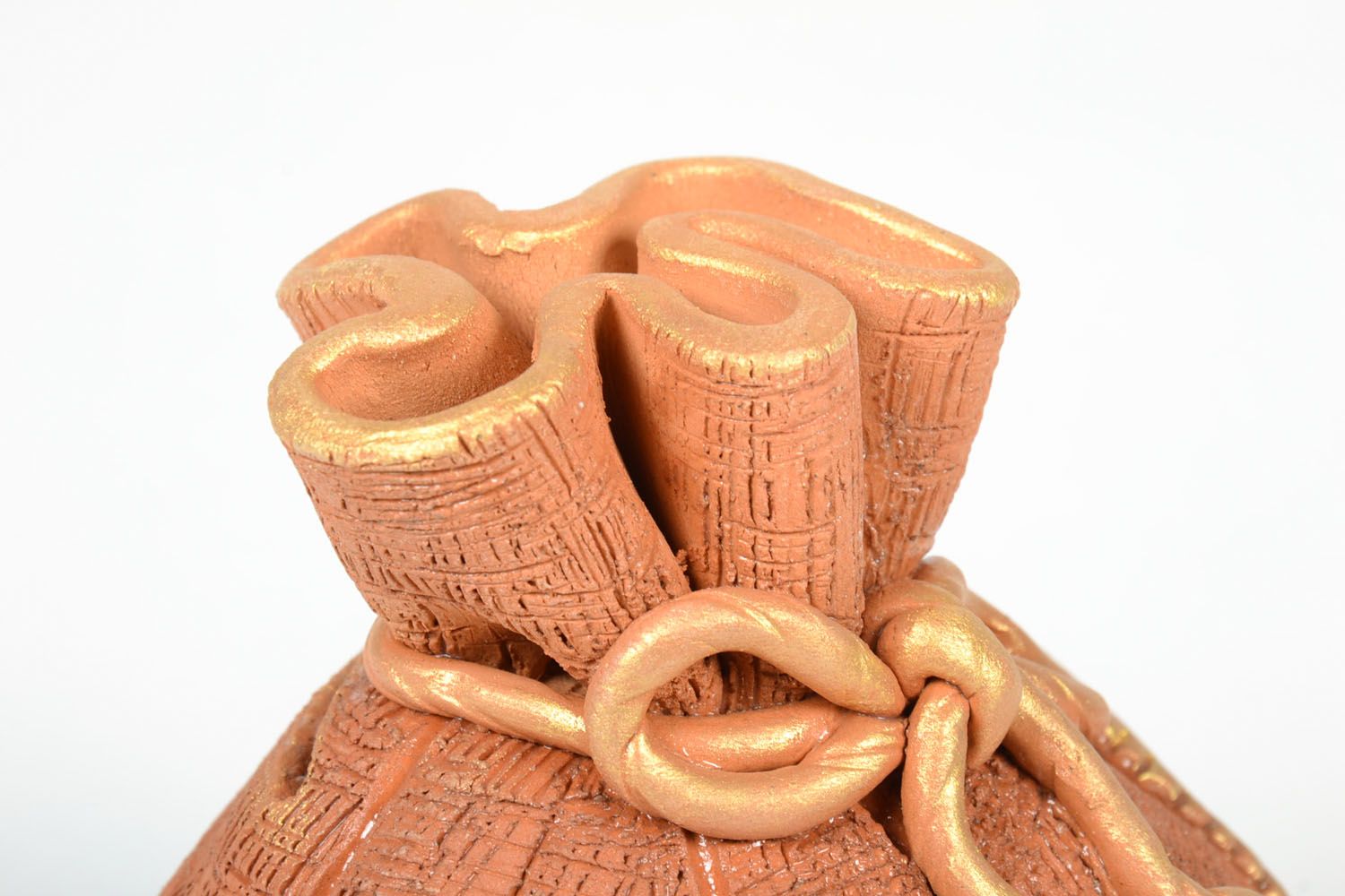 Clay money box in the shape of sack photo 4