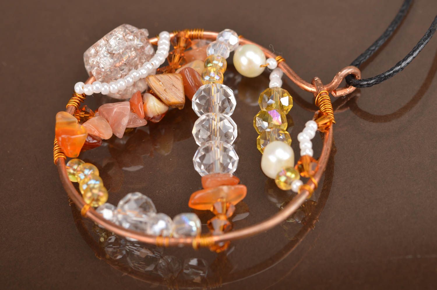 Handmade beaded pendant made of Czech crystal designer women's accessory photo 4
