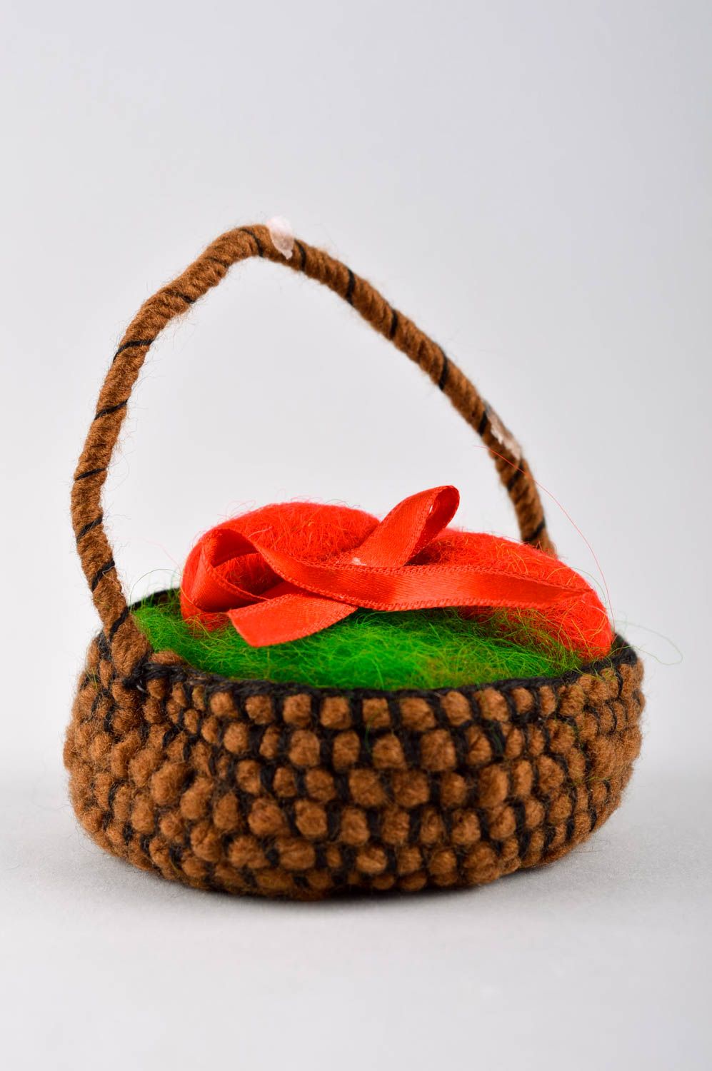 Canasta de fieltro hecha a mano con huevos decoración de fiestas regalo original foto 3