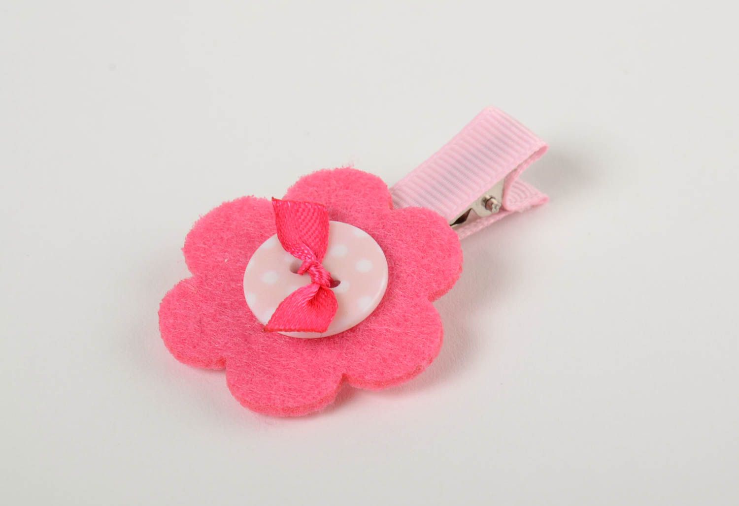 Children's hairpin pink flower with bow beautiful little handmade baby barrette photo 2