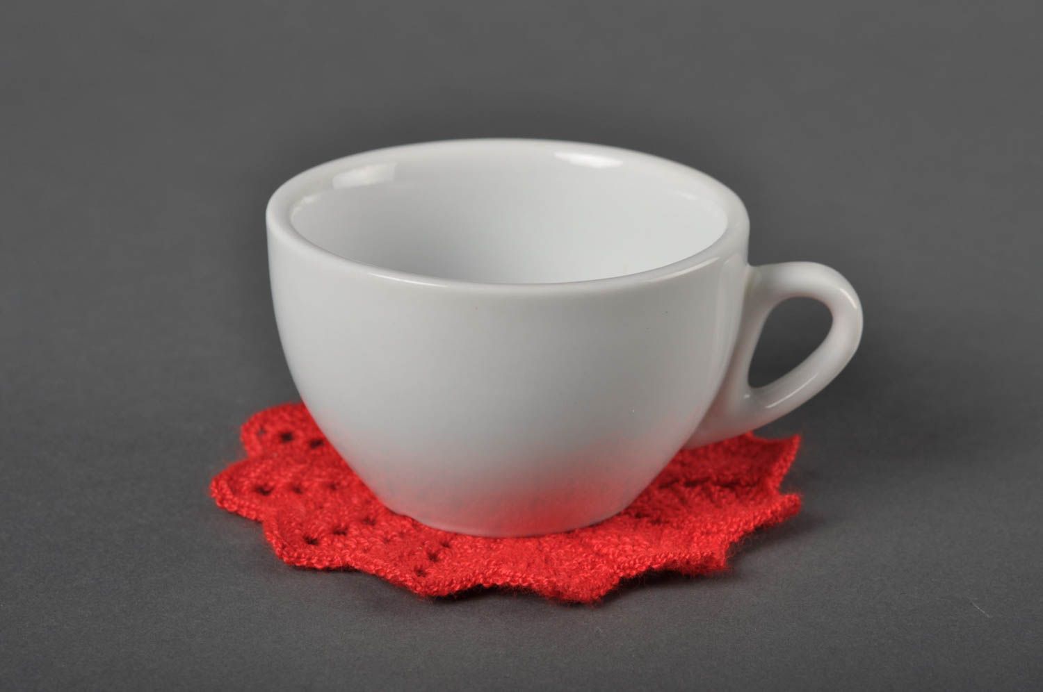 Stylish red coaster for cup handmade crocheted coaster beautiful textile photo 2