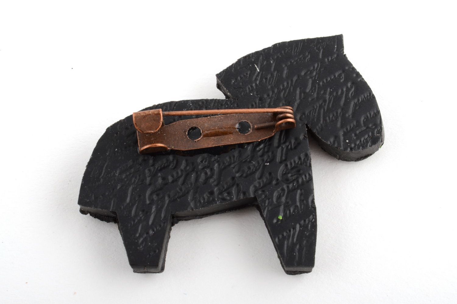 Handmade small beautiful black brooch made of polymer clay in shape of horse photo 3