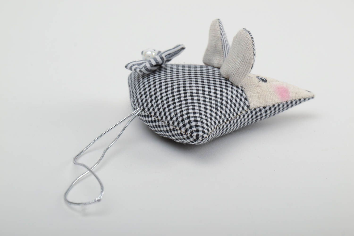Handmade cute designer soft fabric wall hanging soft toy mouse with cord  photo 3