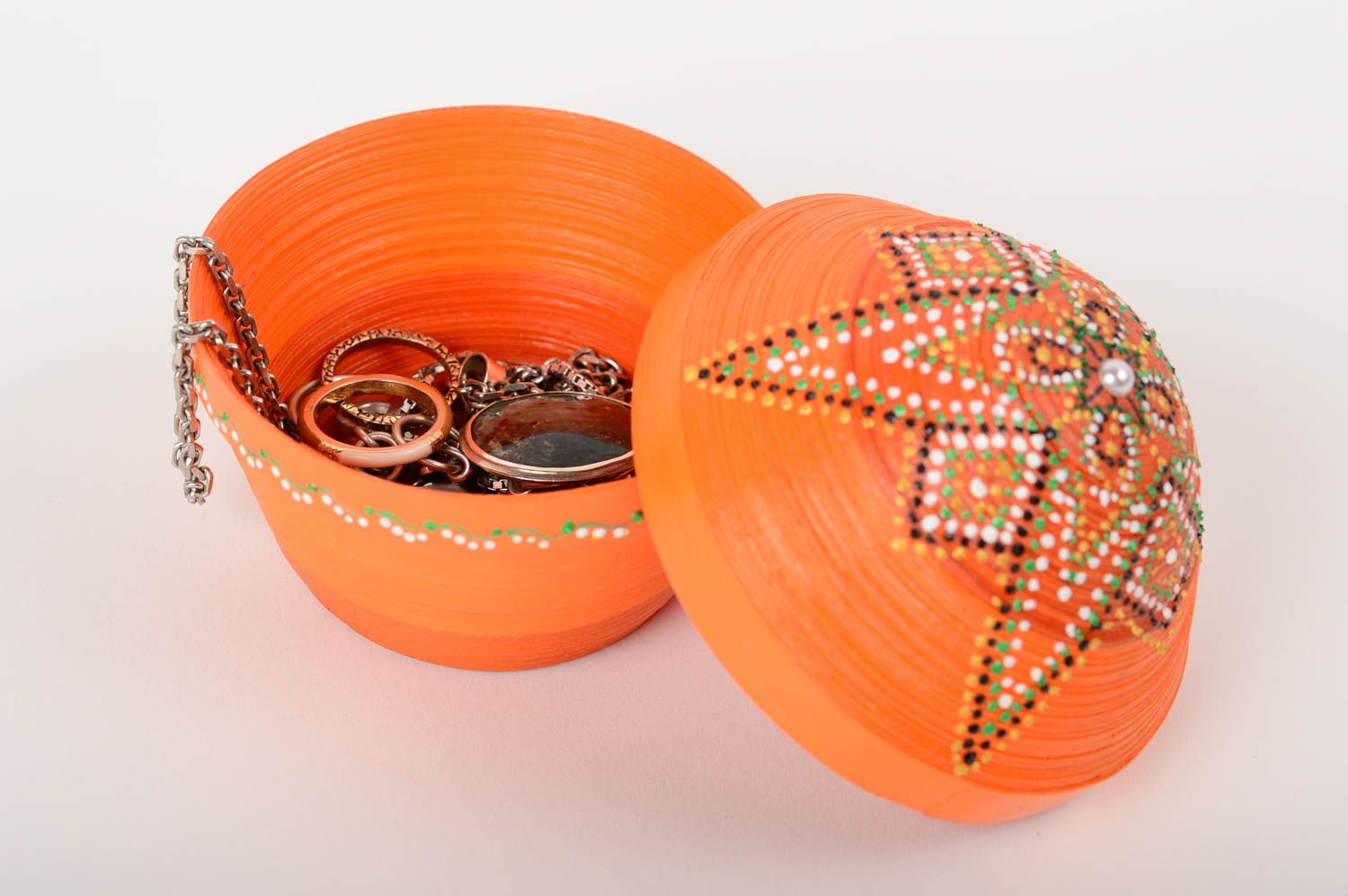 Boîte à bijoux orange en papier technique quilling faite main petite peinte photo 2