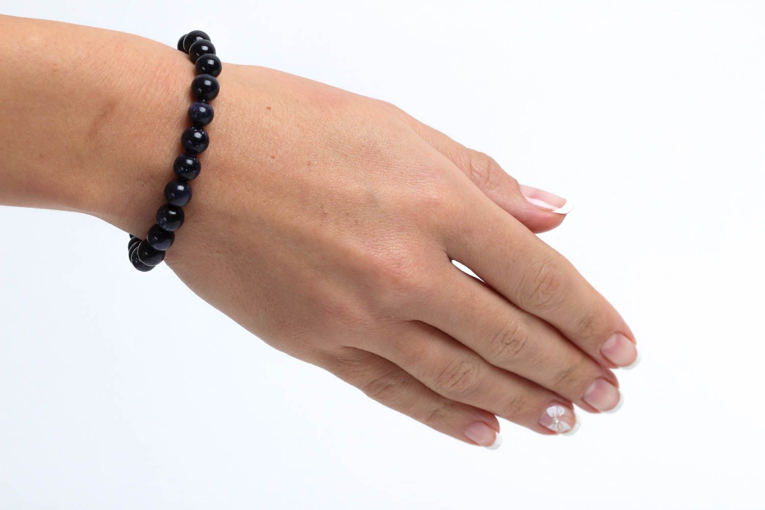 Handmade natural aventurine stone beaded bracelet in black color for young girls photo 5