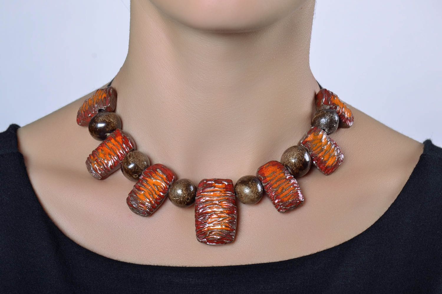 Handmade ceramic bead necklace photo 2