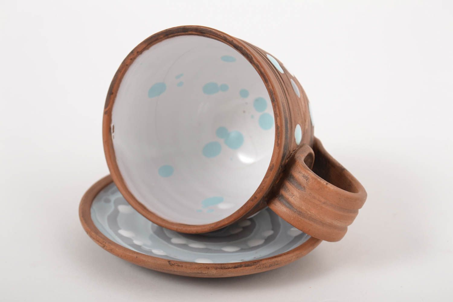 Handgemachtes Geschirr Keramik Tasse Tasse und Untertasse Ton Geschirr kreativ foto 7