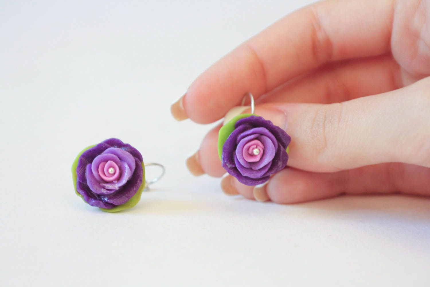 Unusual flower earrings made of polymer clay photo 5