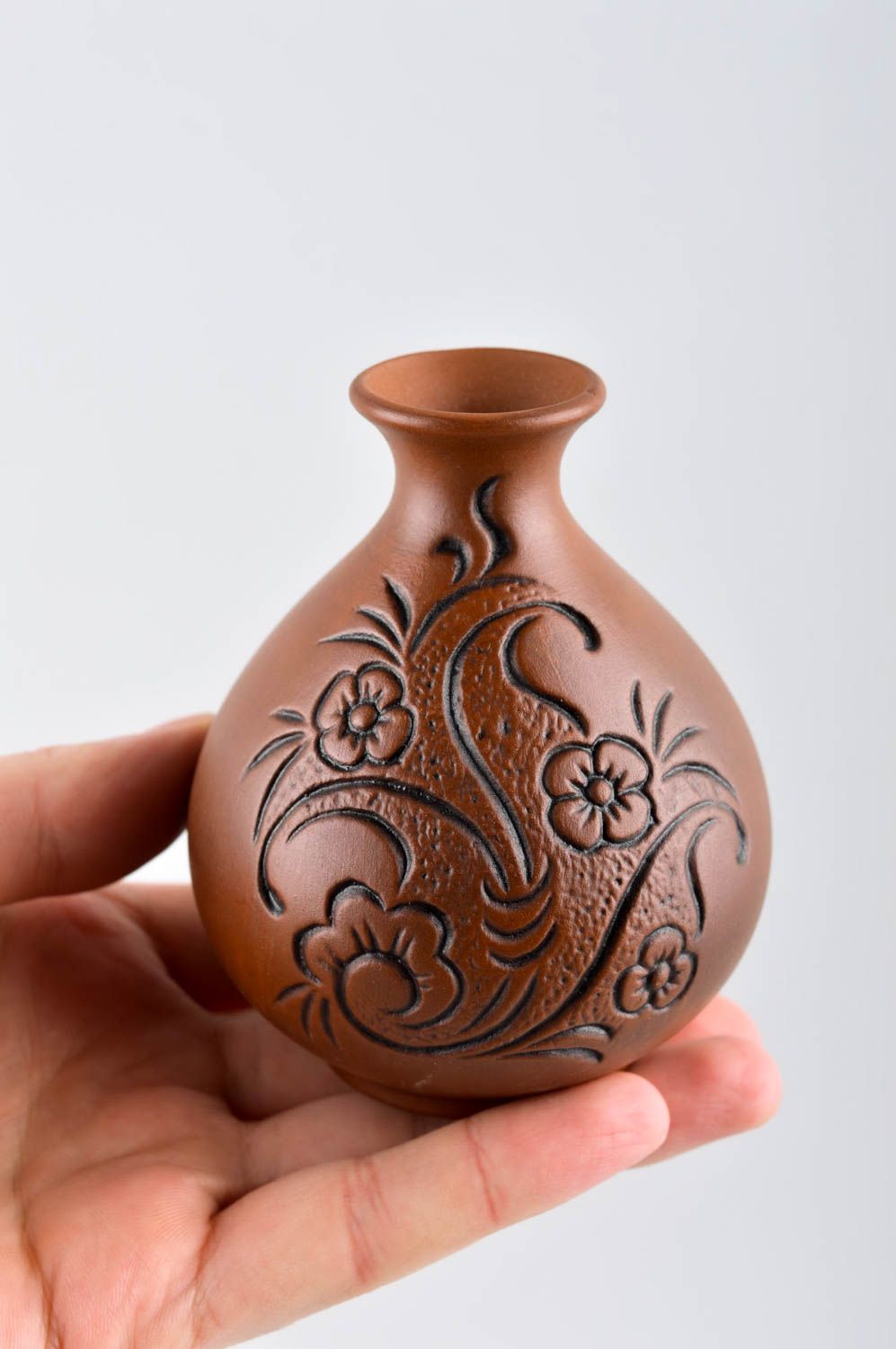 15 oz ceramic wine carafe with hand carvings in floral design 0,3 lb photo 5