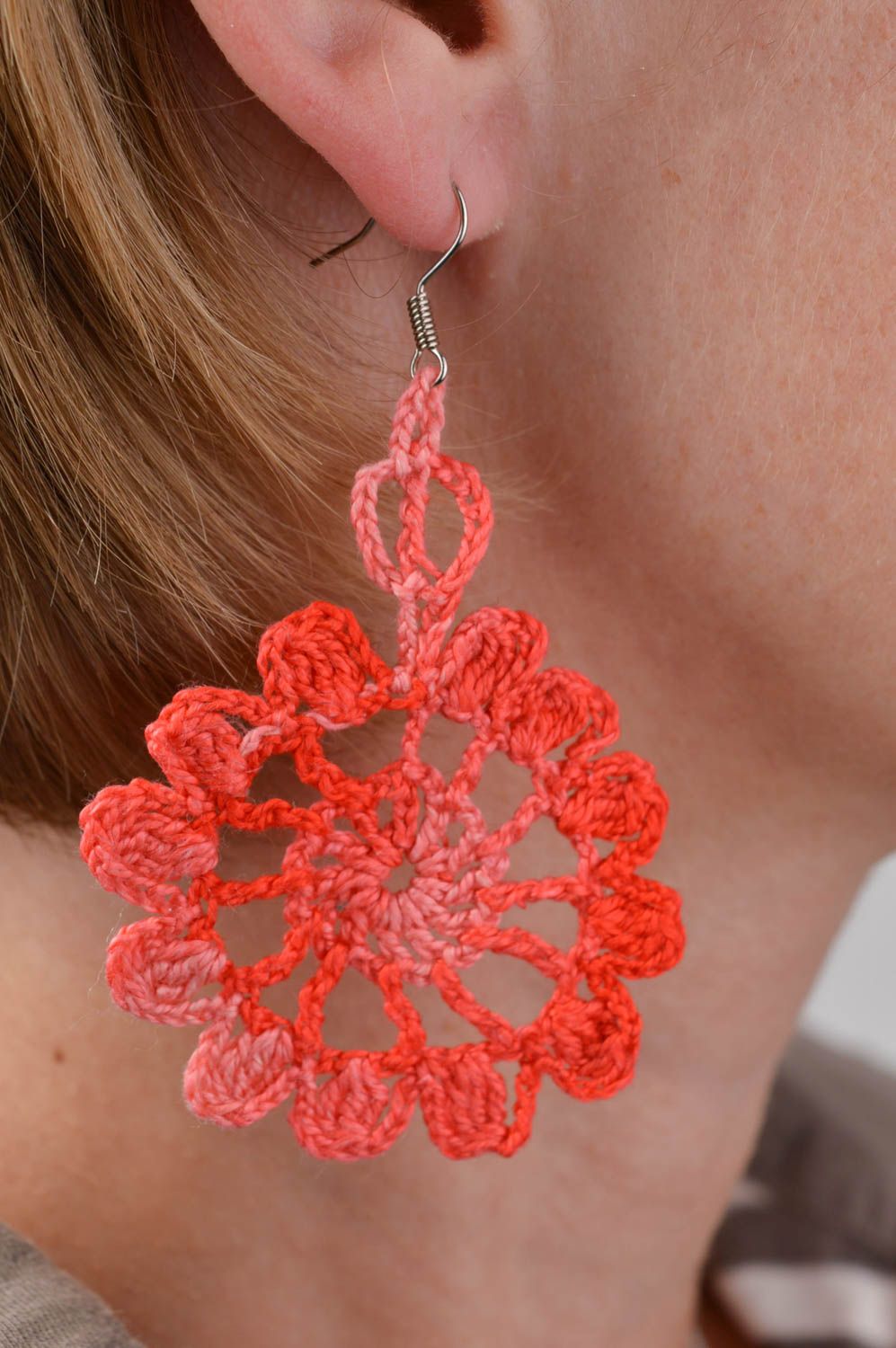 Unusual earrings large earrings crocheted accessory handmade earrings photo 1