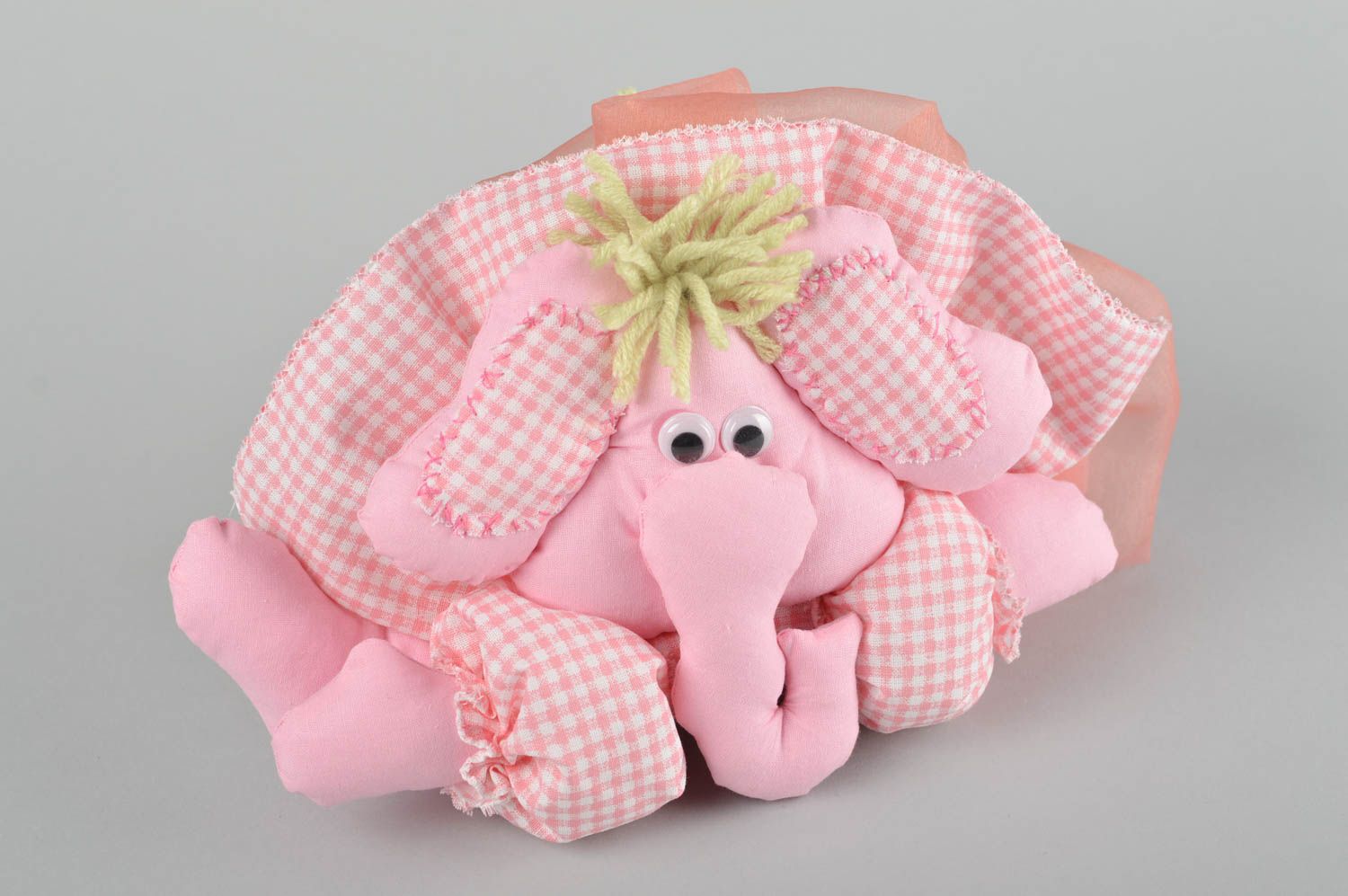 Doudou éléphant rose Jouet en tissu fait main mignon Cadeau enfant original photo 3