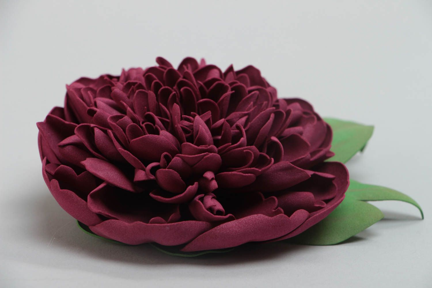 Large volume handmade designer textile foamiran flower brooch Peony photo 3