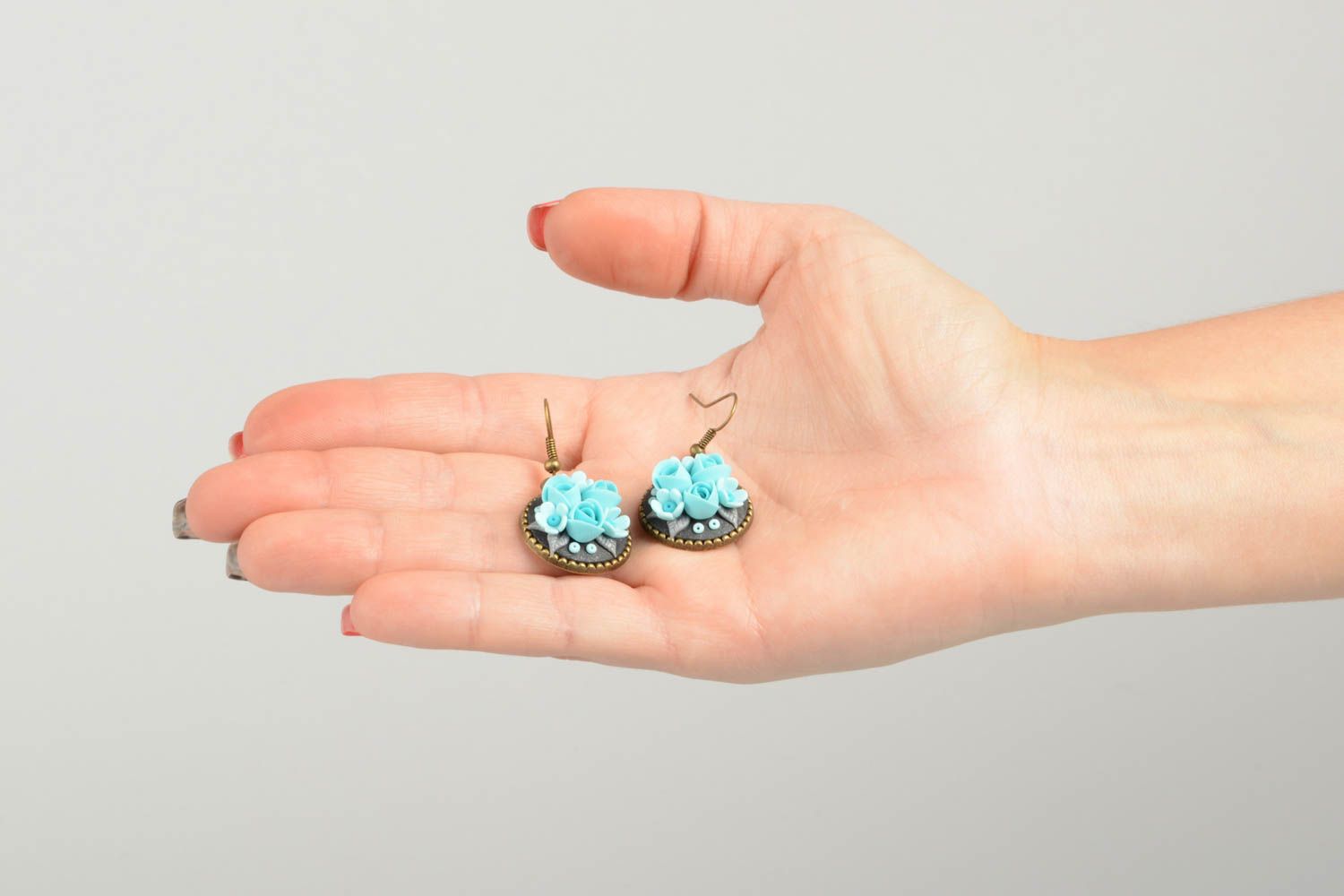 Handmade blaue Blumen Ohrringe Polymer Schmuck Accessoire für Frauen Vintage foto 5