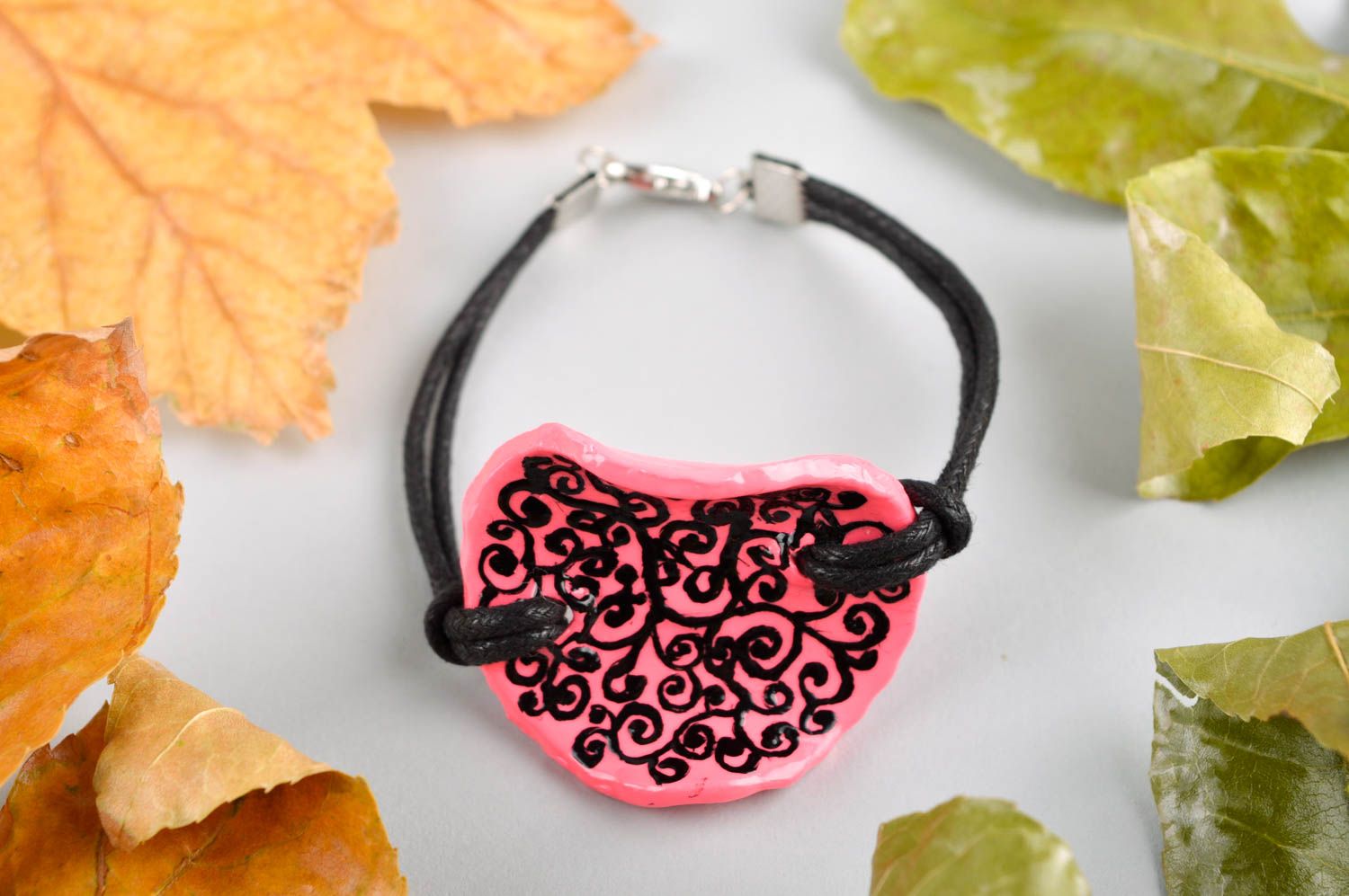 Bracelet rose Bijou fait main en pâte polymère design de créateur Cadeau femme photo 1