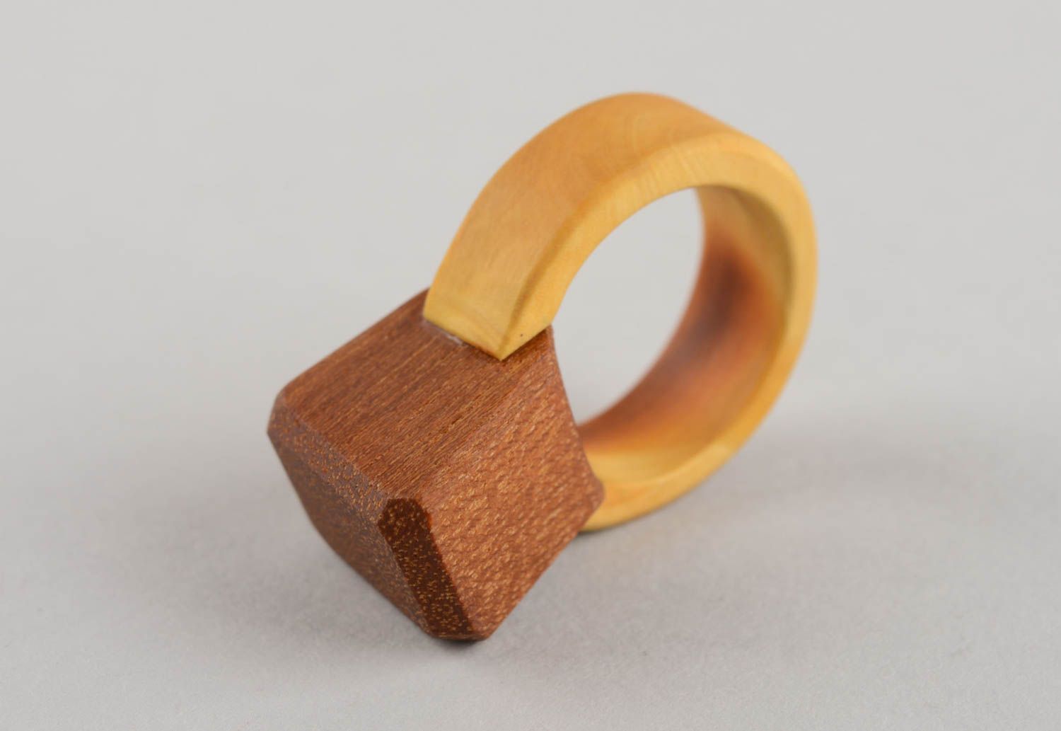 Large carved wooden ring handmade eco friendly accessory designer wood jewelry photo 5