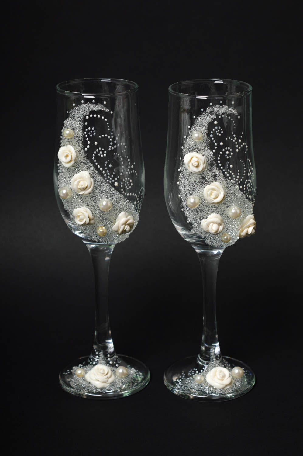 Handmade wedding glasses ideas wedding champagne glasses for bride and groom photo 2