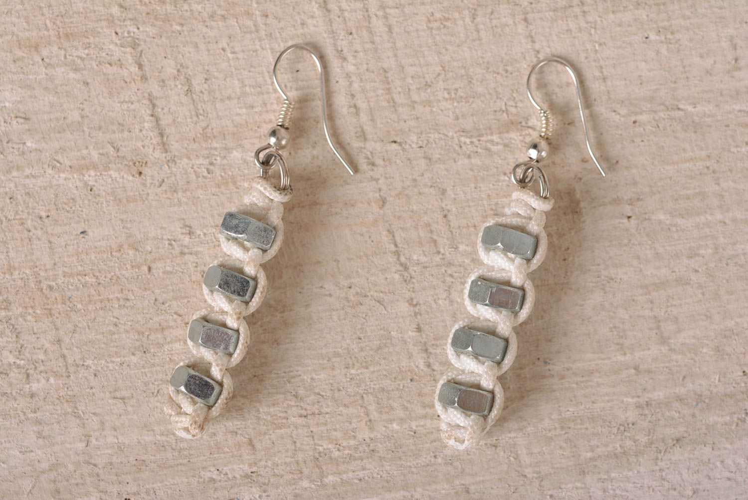 Woven stylish earrings macrame earrings handmade metal earrings with charms photo 1