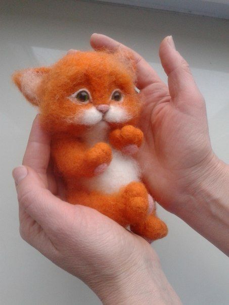 Beautiful handmade felted wool toy Fluffy Red Kitten photo 4