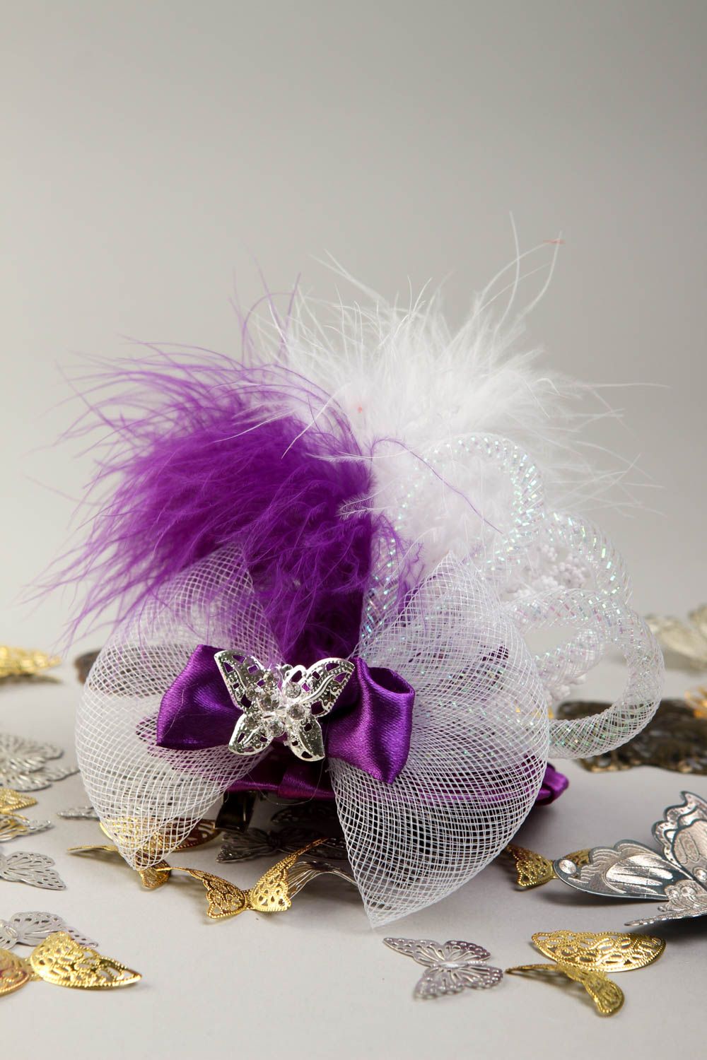Заколка с перьями хэнд мэйд заколка для волос фиолетовый аксессуар для волос фото 1