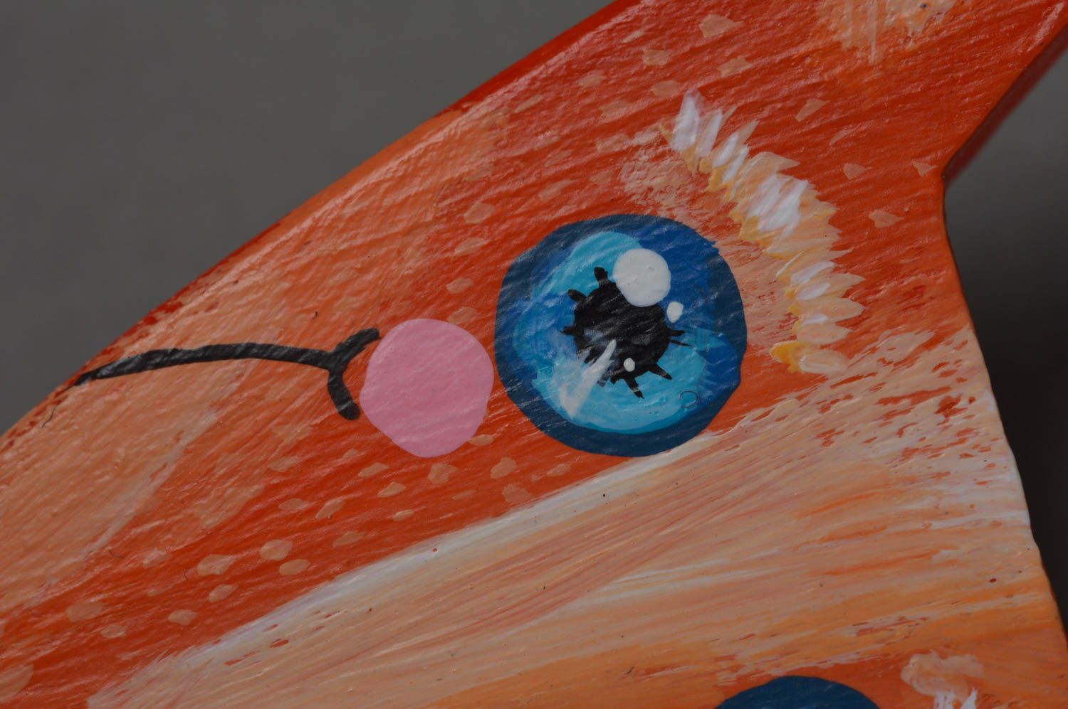 Beautiful painted orange handmade designer wooden brooch in the shape of fox photo 2