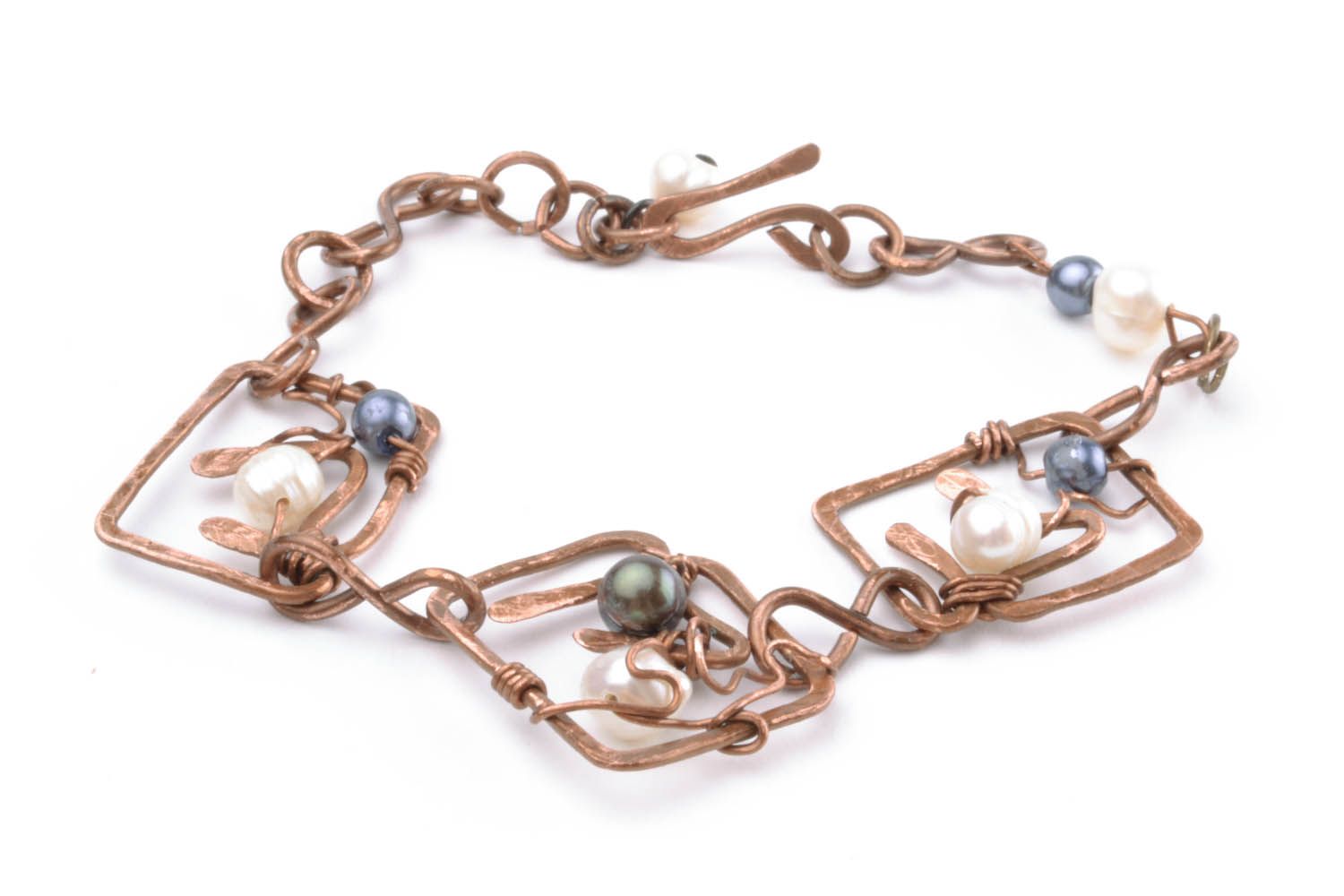 Bracelet fait main du cuivre avec perles de rivière photo 1