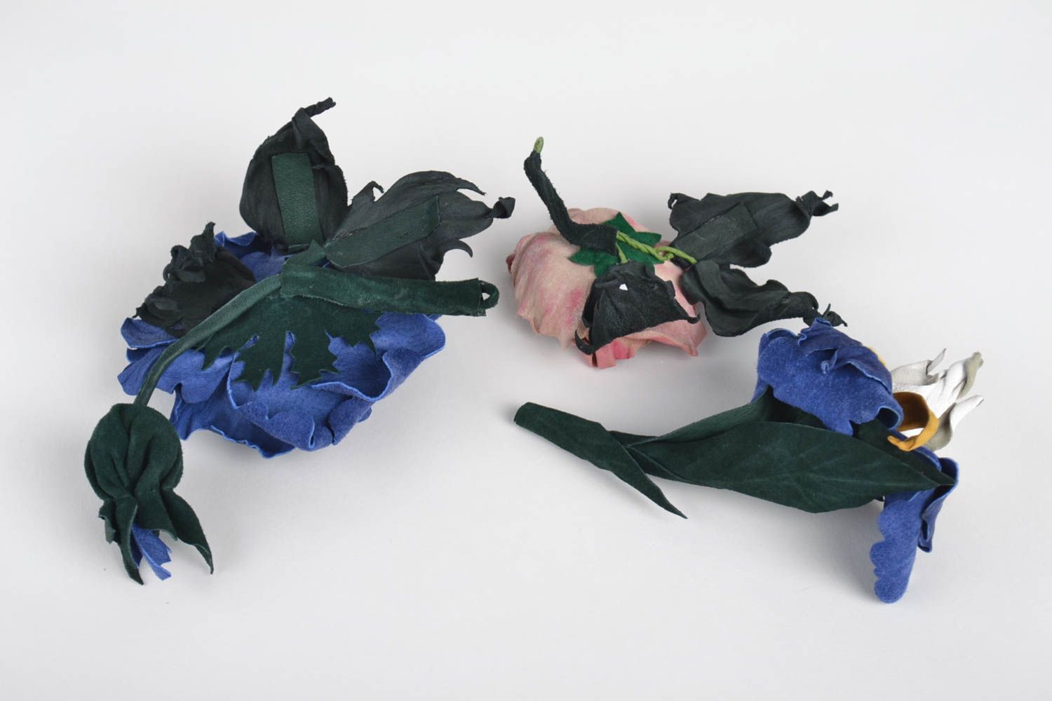 Handmade Blumen Broschen Schmuck aus Leder Accessoires für Frauen Set 3 Stück foto 2