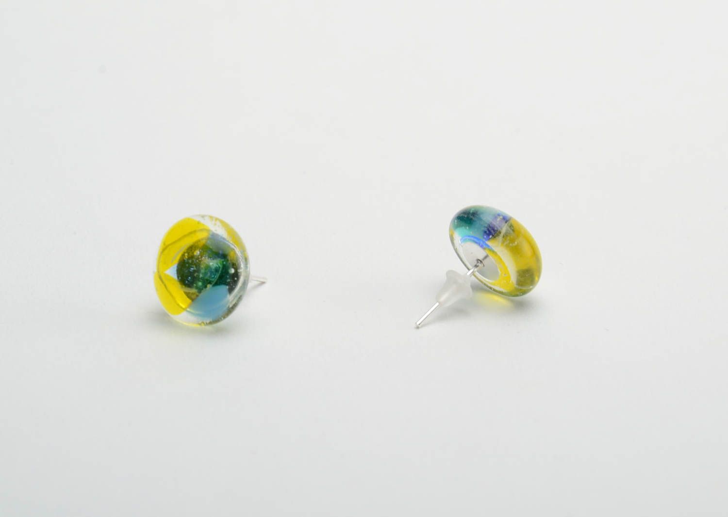 Beautiful handmade fused glass stud earrings small round designer photo 3