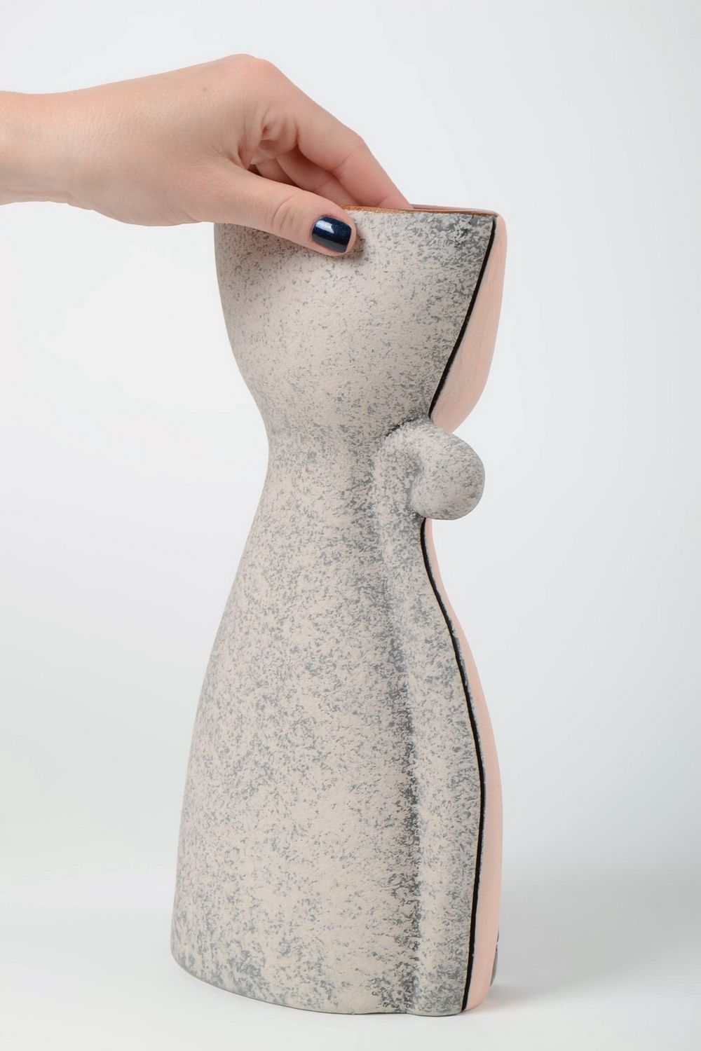 Ungewöhnliche dekorative Vase aus Ton für Dekor 2.5 Liter groß handgeschaffen foto 5