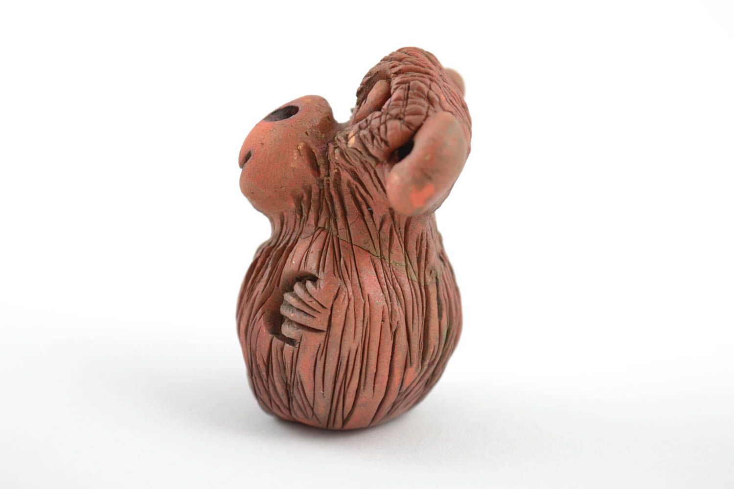 Originelle dunkle handgemachte keramische Statuette Affe aus Ton für Interieur foto 3